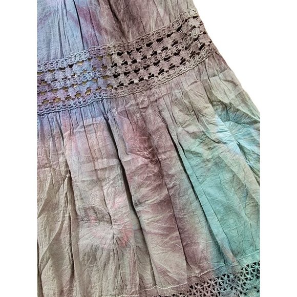 METROWEAR Women's Multicolored Tie Dyed Broomstick Maxi Skirt Lace Accents Large - Picture 3 of 7